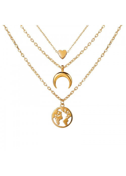 Gold Plated Trending Globe Inspired Layered Necklace Set