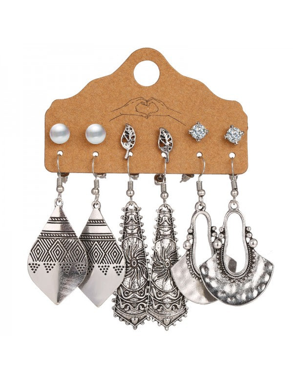 Mysterious Pearl & AD Oxidized German Silver Plated 6 Pair of Earrings For Women/Girls