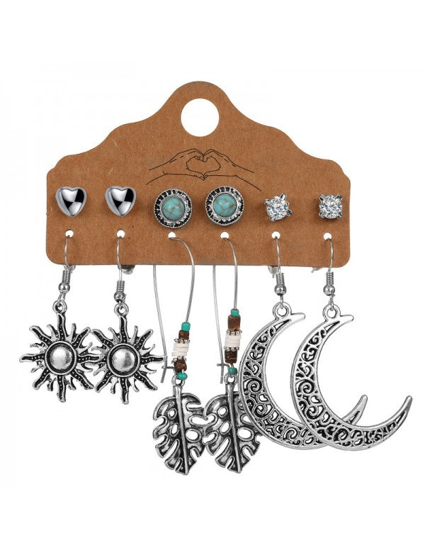 Tantalizing AD Oxidized German Silver Plated 6 Pair of Earrings For Women/Girls