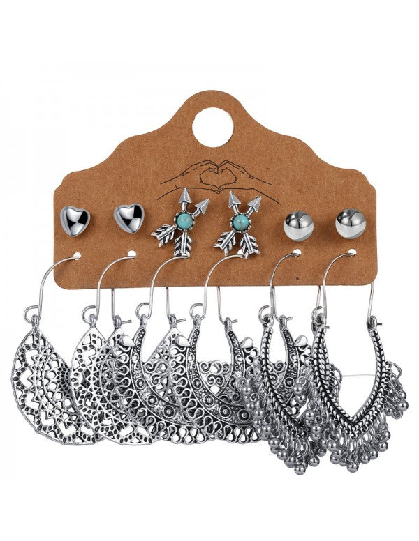 Trendy Oxidized German Silver Plated 6 Pair of Earrings For Women/Girls