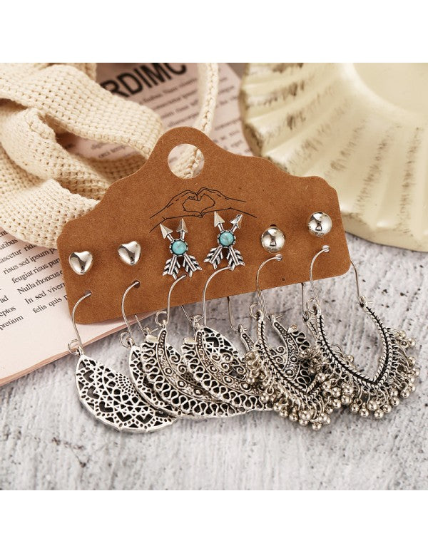 Trendy Oxidized German Silver Plated 6 Pair of Earrings For Women/Girls