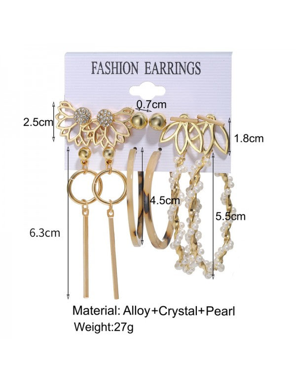 Mesmerizing Pearl Gold Plated 6 Pair of Earrings For Women/Girls