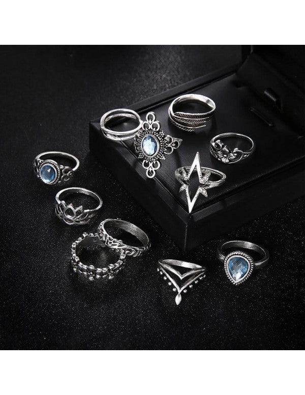 Combo of 11 Silver Plated Mixed Sized Rings