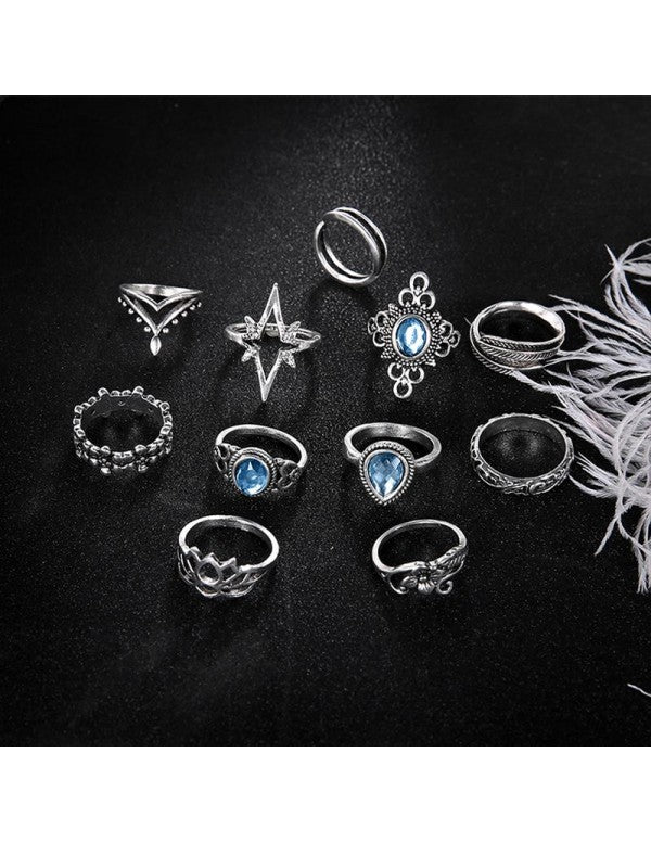 Combo of 11 Silver Plated Mixed Sized Rings